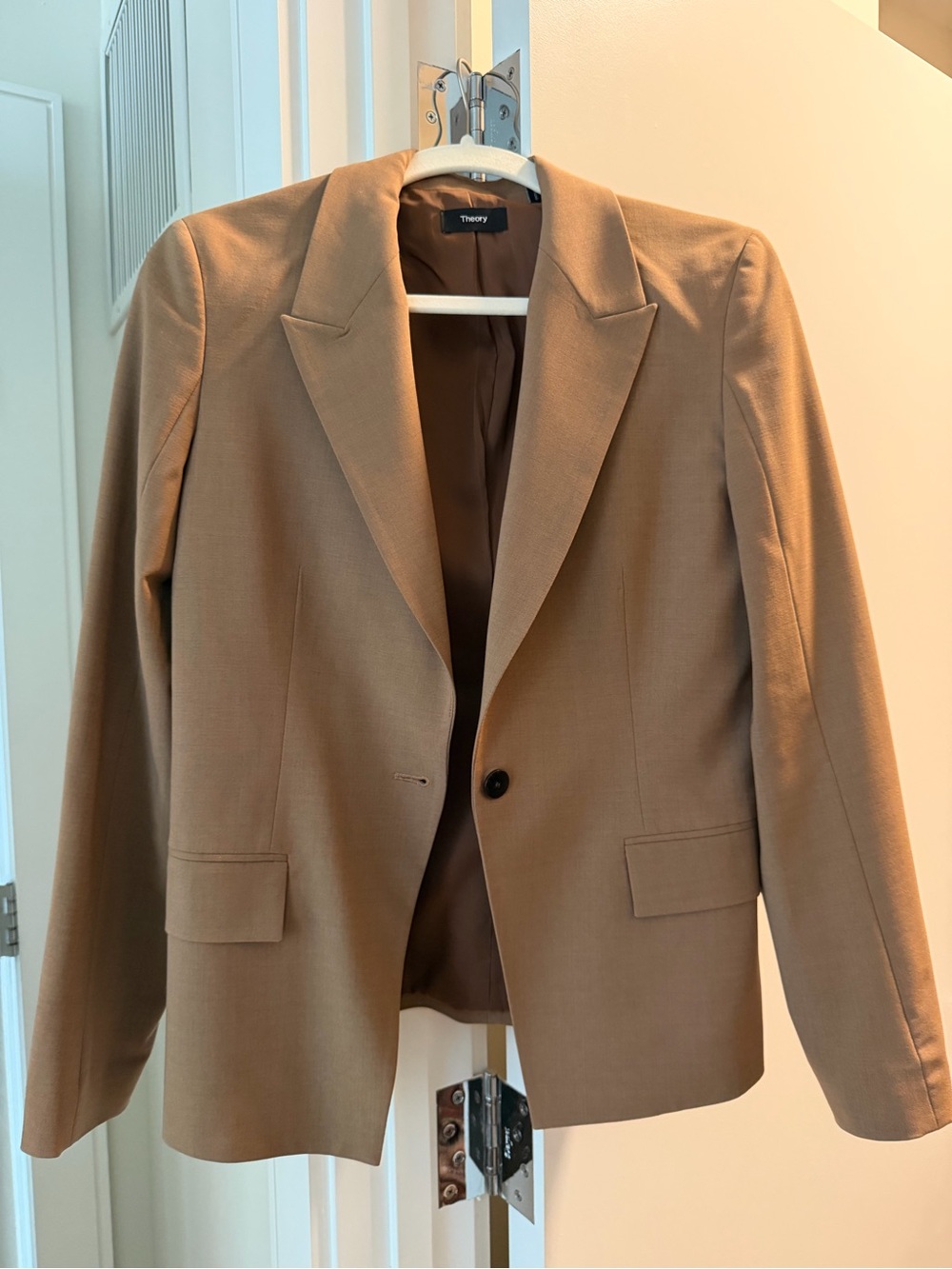 Theory Tan Single-Button Tailored Blazer and Cropped Pants